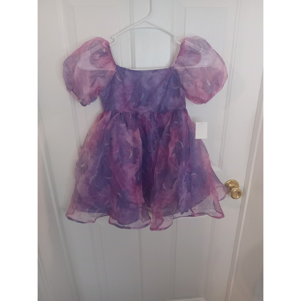 Girls' Purple Puff Sleeve Organza Dress Pokémon Gengar Size 6-7 New‎